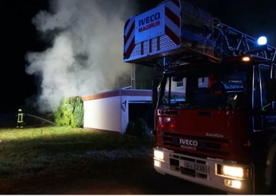 Gartenhütte und Hühnerstall in Flammen