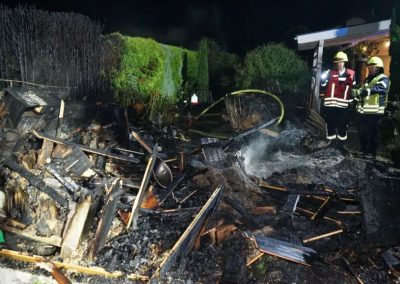 Gartenhütte und Hühnerstall in Flammen