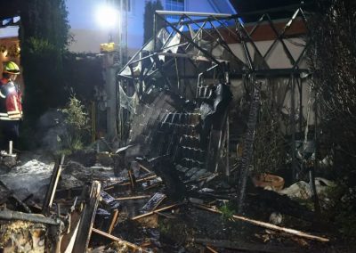 Gartenhütte und Hühnerstall in Flammen